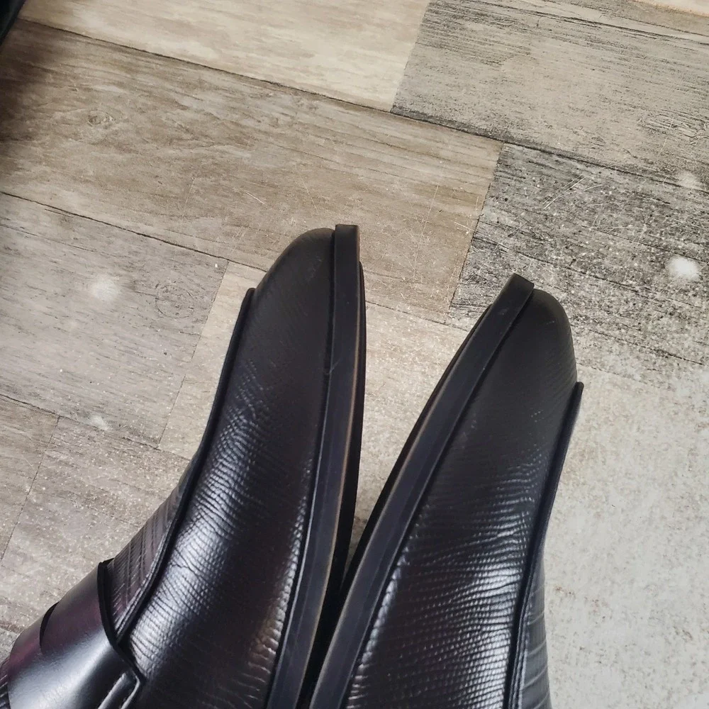 Steve Madden Stonnie Mens 11.5 M Black Leather Comfort Almond Moc Toe Slip On